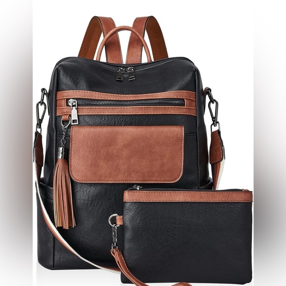 Black and Brown Women's Backpack and Clutch Set - Picture 1 of 6